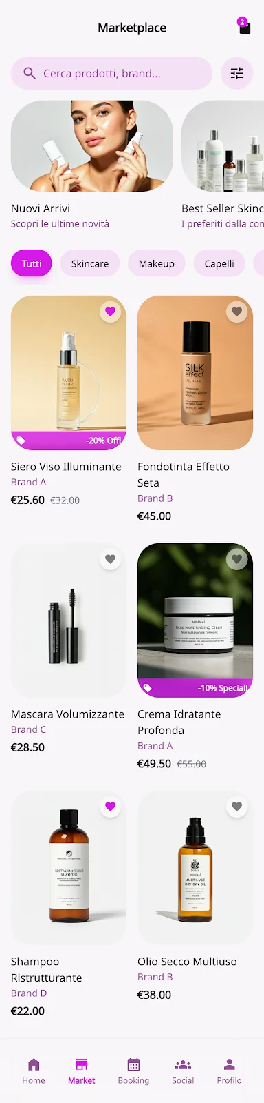 Schermata BeimBeauty: marketplace di prodotti beauty