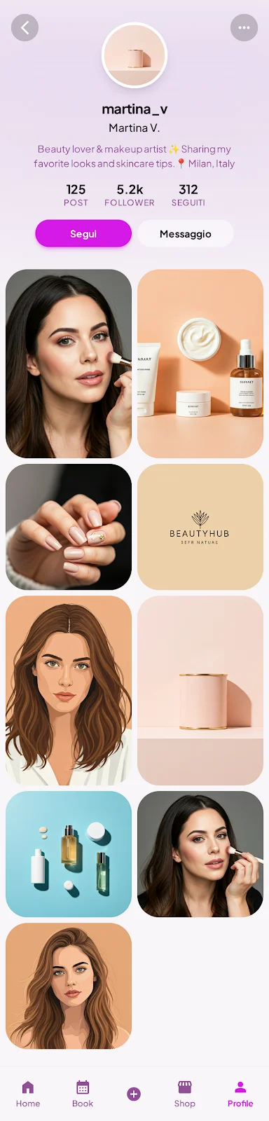 Schermata BeimBeauty: profilo di una professionista con i suoi lavori